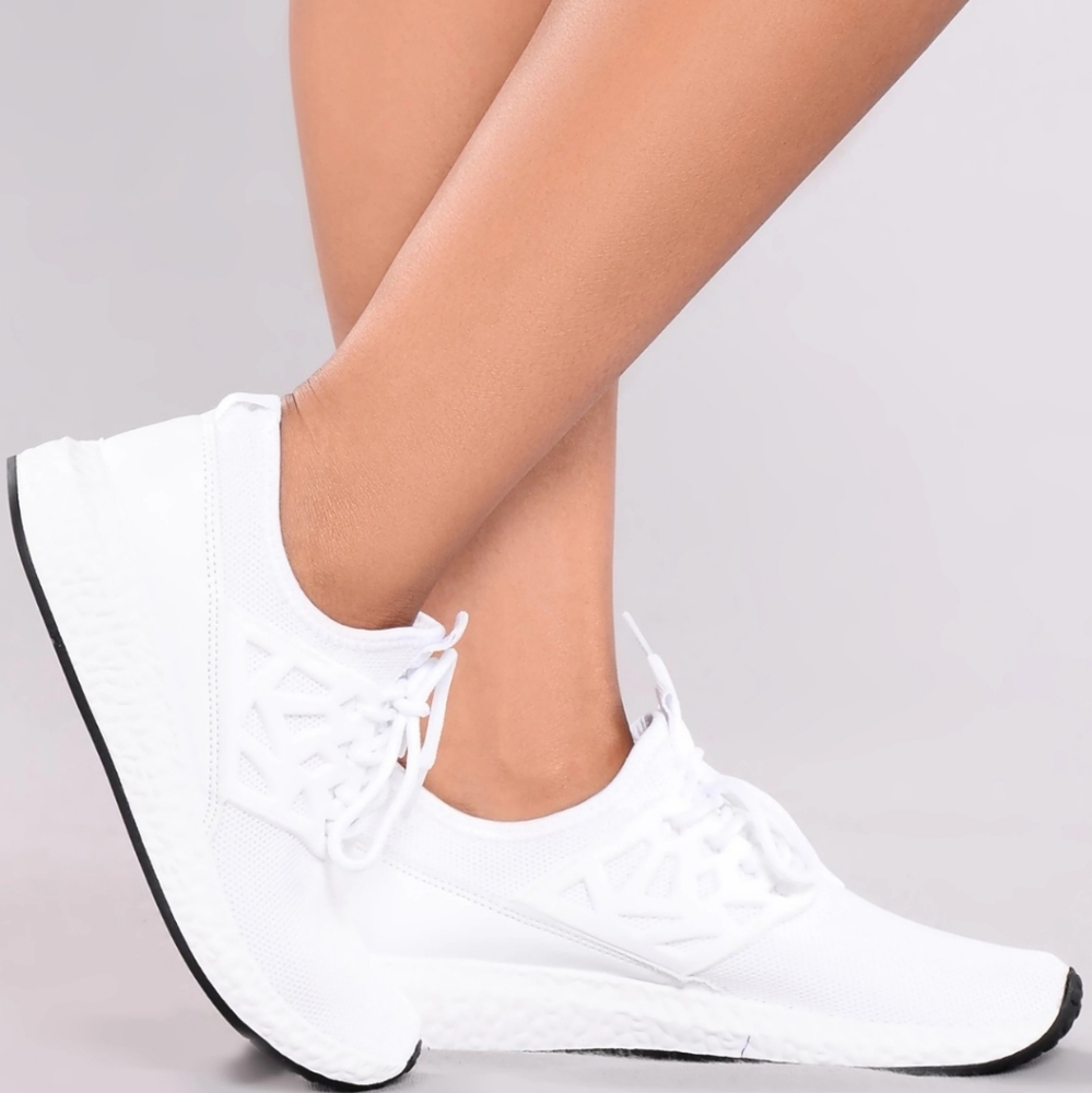 Fashion Nova "Sandy" sneaker in white.